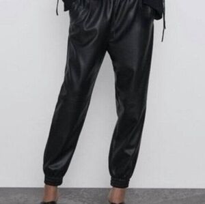 Zara Faux Leather Joggers • Black • Size M • New